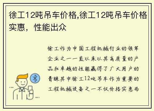 徐工12吨吊车价格,徐工12吨吊车价格实惠，性能出众