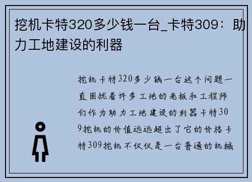 挖机卡特320多少钱一台_卡特309：助力工地建设的利器